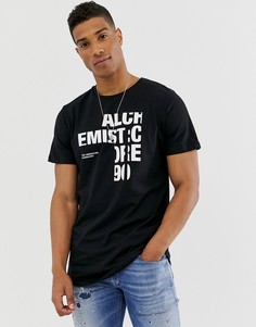 Черная удлиненная футболка с принтом Jack & Jones Core - Черный