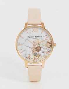 Часы с кожаным ремешком и мраморно-цветочным принтом Olivia Burton OB16CS12 - Розовый