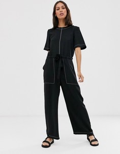 Комбинезон в стиле футболки с контрастными строчками ASOS DESIGN - Черный