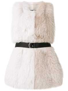 Blancha belted colour block fur vest