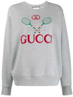 Gucci tennis motif embroidered sweatshirt