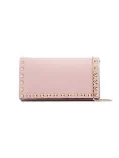 Valentino pink Rockstud studded leather wallet on a chain