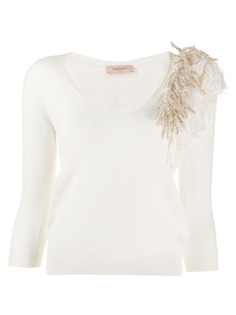 Twin-Set feather v-neck jumper