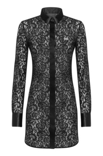 Черная удлиненная блузка из кружева Philipp Plein
