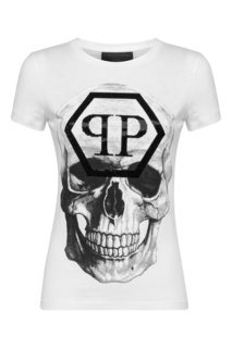 Белая футболка с логотипами и монограммами Philipp Plein