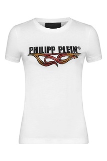 Белая футболка с логотипом и кристаллами Philipp Plein