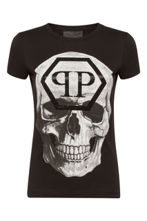 Черная футболка с логотипами и монограммами Philipp Plein