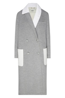Серое пальто с контрастной отделкой Fendi