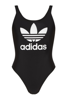 Черный купальник с логотипом-трилистником Adidas