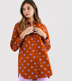 Удлиненная блузка цвета ржавчины в горошек Monki - Коричневый