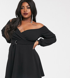 Черное приталенное платье с открытыми плечами Boohoo Plus - Черный