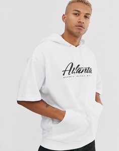 Oversize-худи белого цвета с короткими рукавами и принтом ASOS DESIGN - Белый