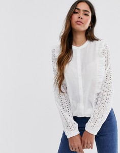 Блузка с вышивкой ришелье и оборками Vila - Белый