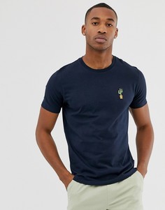Темно-синяя футболка с вышитым кактусом Burton Menswear - Темно-синий