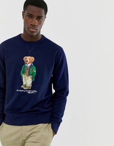 Темно-синий флисовый свитшот с круглым вырезом и принтом медведя Polo Ralph Lauren - Темно-синий