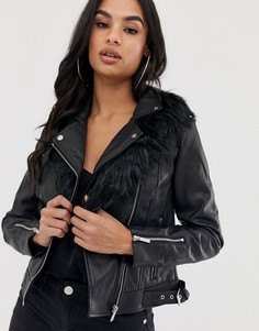 Куртка из искусственной кожи с меховой отделкой Lipsy - Черный