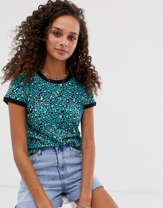 Футболка с леопардовым принтом и контрастной отделкой Brave Soul - Мульти