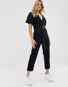 Джинсовый комбинезон с поясом и брюками-бананами ASOS DESIGN - Черный