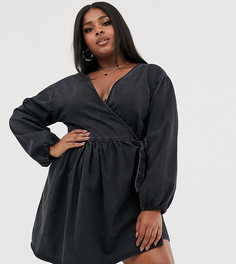 Черное джинсовое свободное платье мини с запахом ASOS DESIGN Curve - Черный