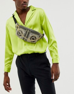 Сумка-кошелек из искусственной кожи с черным и золотистым принтом и цепочкой ASOS DESIGN - Черный