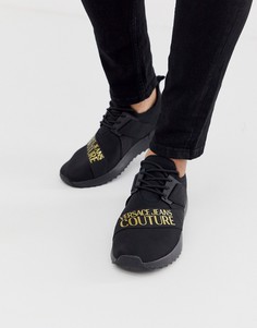 Кроссовки с золотистым логотипом Versace Jeans Couture