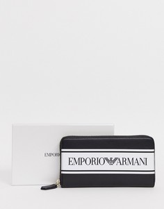 Кожаный кошелек на молнии с логотипом Emporio Armani - Черный