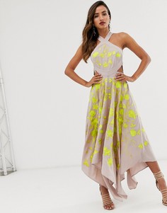 Платье миди с вырезами по бокам и вышивкой ASOS EDITION - Бежевый