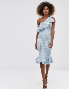 Платье миди в горошек на одно плечо ASOS DESIGN - Синий