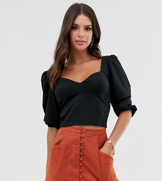 Черный топ с вырезом в форме сердца и объемными рукавами ASOS DESIGN Tall - Черный