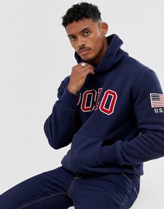 Темно-синий флисовый худи с логотипом Polo Ralph Lauren - Темно-синий
