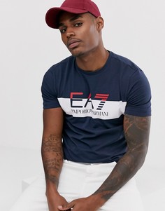 Темно-синяя футболка с большим выцветшим логотипом EA7 - Темно-синий