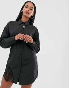 Черное платье-рубашка с кружевной отделкой Missguided - Черный