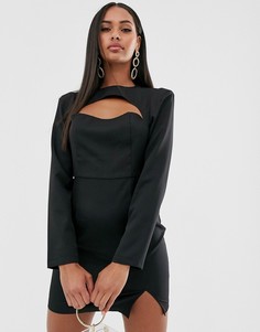 Черное платье мини с длинными рукавами и вырезом Missguided - Черный