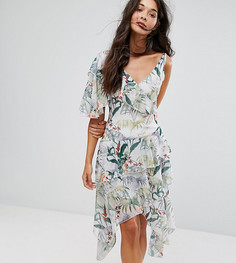 Асимметричное платье миди с тропическим принтом Miss Selfridge - Мульти