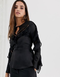 Блузка с кружевной баской Lipsy - Черный