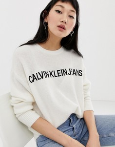 Джемпер из шерсти альпаки с логотипом Calvin Klein - Белый