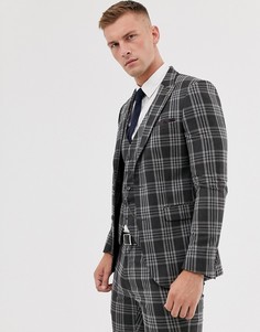 Серая узкая куртка в клетку тартан Burton Menswear - Серый
