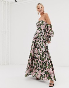 Платье макси с открытыми плечами и вышивкой ASOS EDITION - Мульти