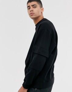 Черный oversize-свитшот с карманом в стиле милитари на рукаве ASOS DESIGN - Черный