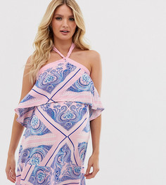 Розовое ярусное пляжное платье с высоким воротом и принтом ASOS DESIGN Maternity - Мульти