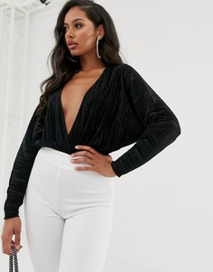 Черное боди с глубоким вырезом ASOS DESIGN - Черный
