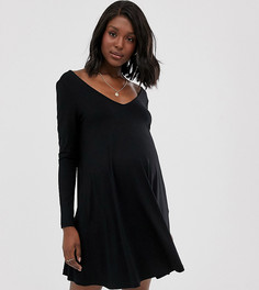 Свободное платье с длинными рукавами и скрытыми карманами ASOS DESIGN Maternity - Черный