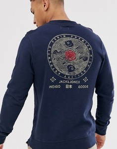 Темно-синий свитшот с круглым вырезом и принтом на спине Jack & Jones Premium - Темно-синий