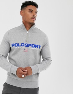 Серый меланжевый свитшот с воротом на молнии Ralph Lauren Sport Capsule - Серый