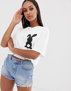 Укороченная футболка с принтом кролика New Love Club - Белый