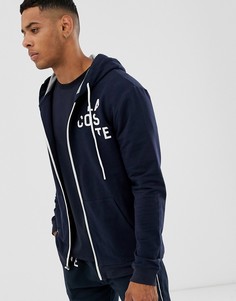 Темно-синий махровый худи на молнии и с логотипом Lacoste Millennials Colours - Темно-синий