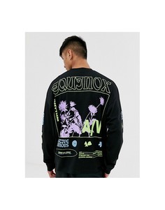 Oversize-футболка из плотного трикотажа с длинным рукавом и принтом ASOS DESIGN - Черный