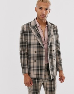 Свободный двубортный пиджак в клетку верблюжьего цвета ASOS DESIGN - Бежевый