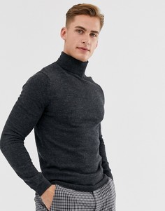 Темно-серый джемпер-водолазка из мериносовой шерсти ASOS DESIGN - Серый