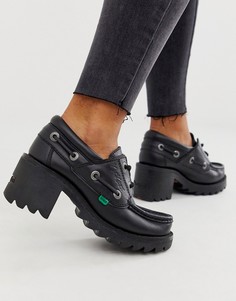 Черные кожаные туфли на шнуровке и низком каблуке KICKERS Klio
